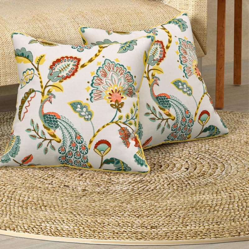 EasyGoods India Premium Cotton Cushion Covers 16x16 Inch | Soft Durable Fabric | Elegant Printed Covers for Sofa & Living Room | Hidden Zipper |Set of 2