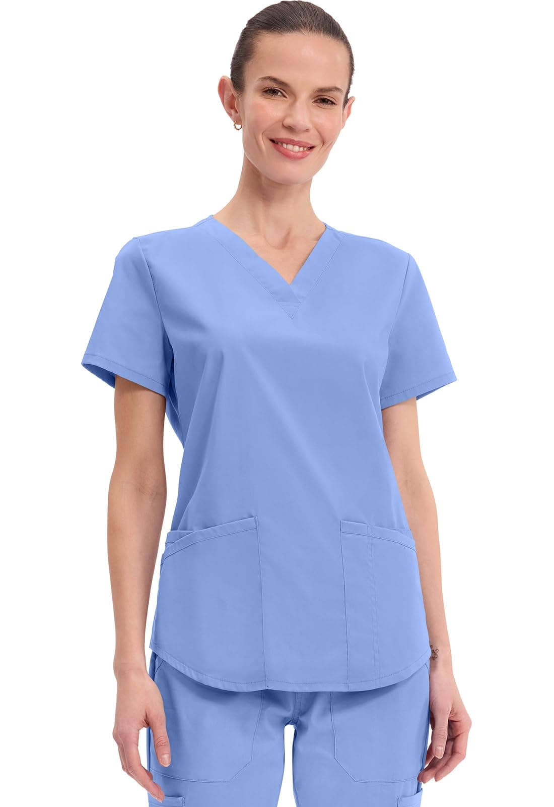 CHEROKEE Workwear Professionals Women Scrubs Top V-Neck WW665, XS, Ciel Blue
