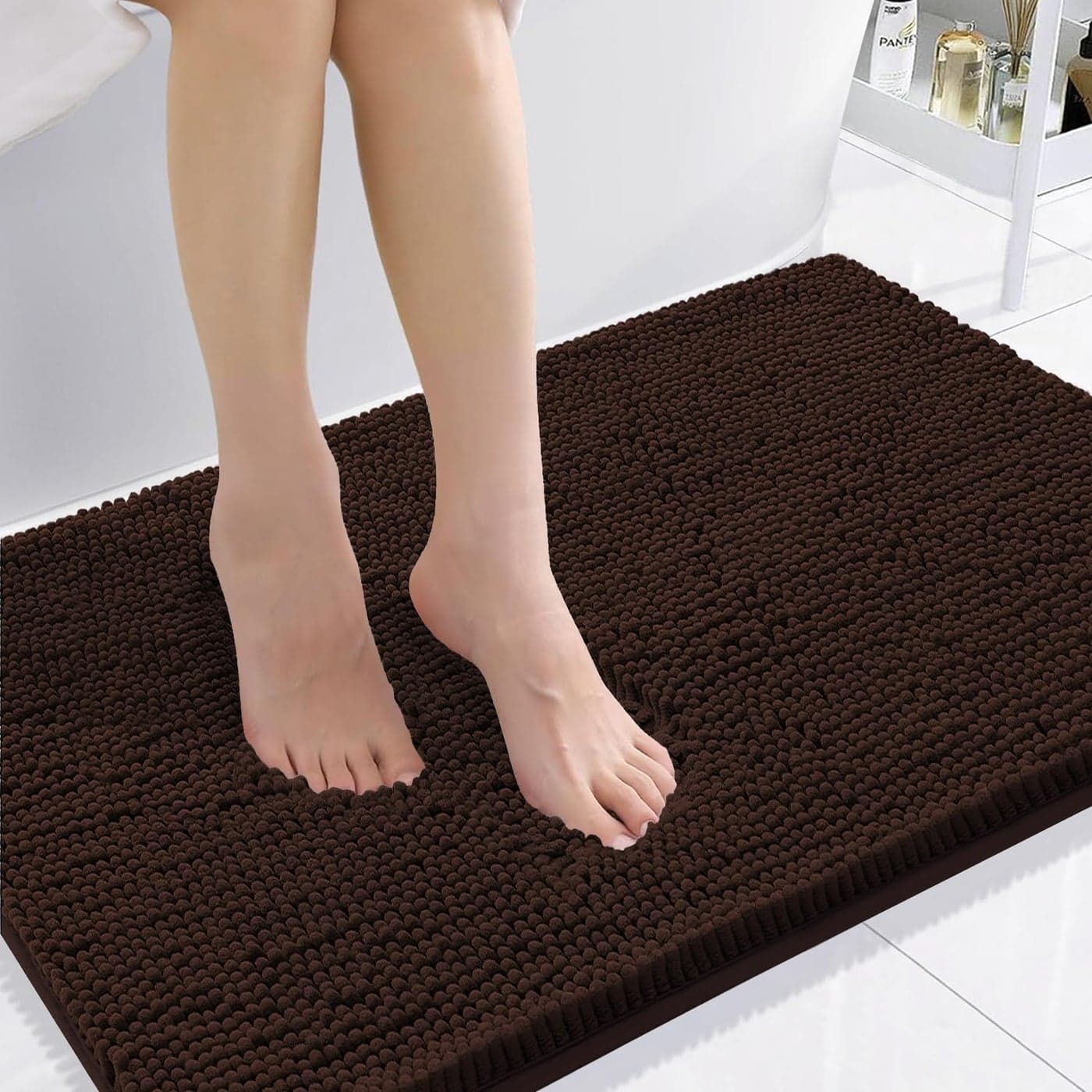 Smiry Luxury Chenille Bathroom Rugs 36x24 Extra Soft and Absorbent Shaggy Bath Mat Machine Washable NonSlip Plush Carpet Runner for Tub Shower and Floor Home Decor Accessories Brown