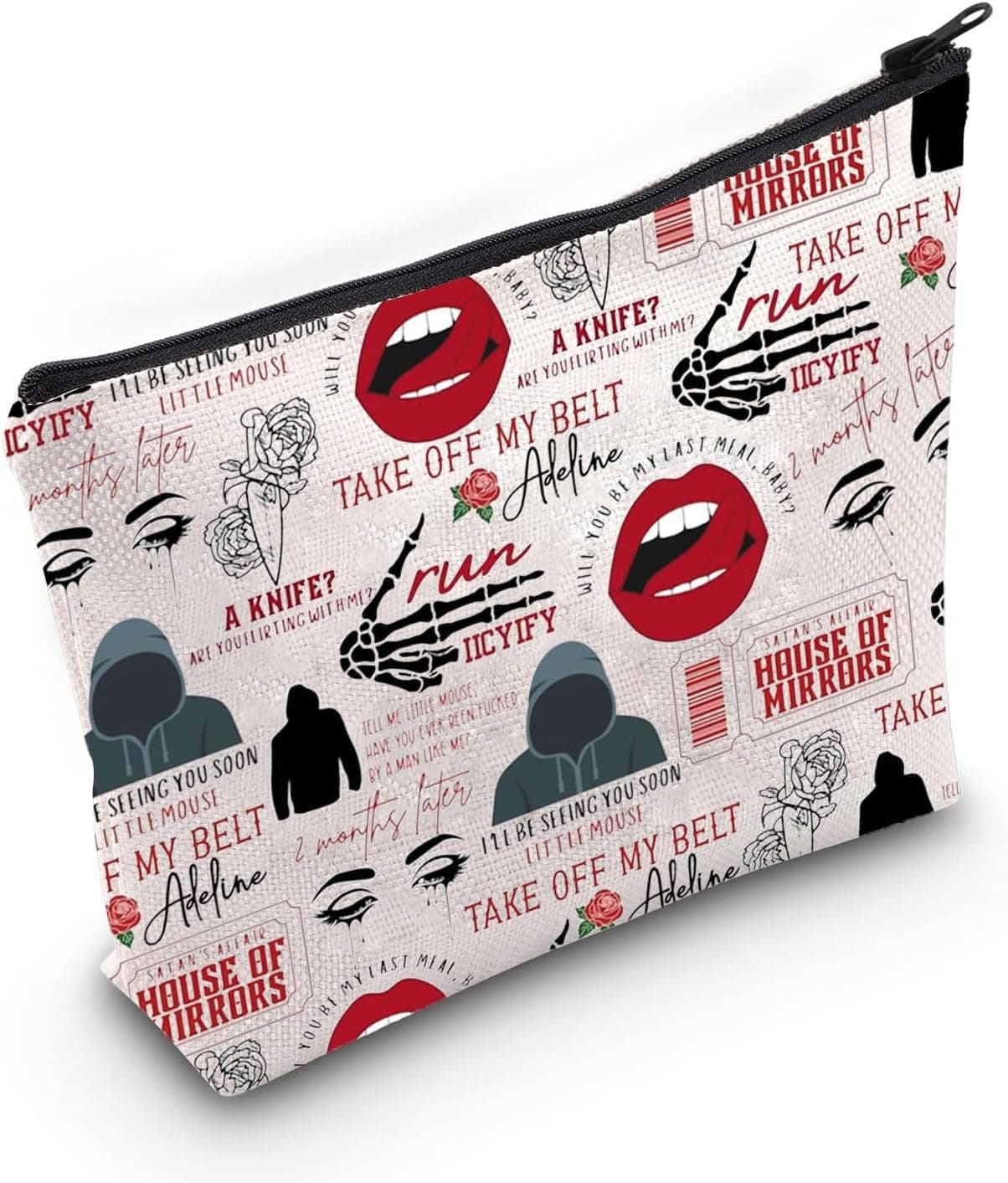 PXTIDY Dark Romance Makeup Bag Haunting Adeline Cat Mouse Duet Bookish Gifts Dark Romance Booktok Travel Makeup Organizer Bag