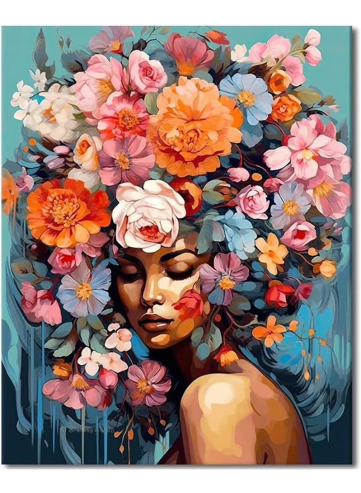 Beautiful Girl Paint by Numbers Kit for Adults, Woman with Flowers DIY Paint by Numbers, Number Painting Kit for Adults Canvas Painting Arts and Craft 16x20 Inch