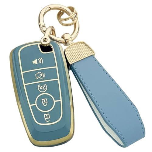 Joouheax For Ford Key Fob Cover with Keychain, Full Coverage Protection Key Case for 2018-2025 Explorer Fusion Escape Edge Bronco F150 Maverick Mustang Accessories, Blue