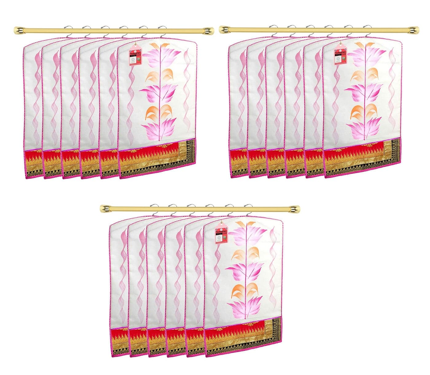LUCES Fabric Printed Hanging Saree Cover Wardrobe Organizer Garment Storage Bags Pack of 18