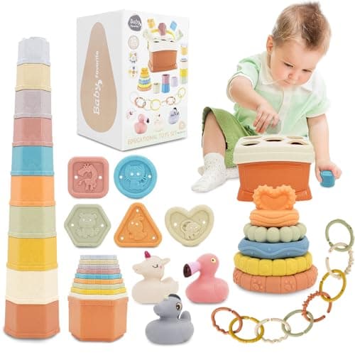 BYFWH Baby Shape Sorter Toy for Toddler 13 Toddler Stacking Toy with Nesting Cups 5 in 1 Infant Learning Stackable Block for Sand Bath Play Birthday Gift for Girl Boy 9 Month