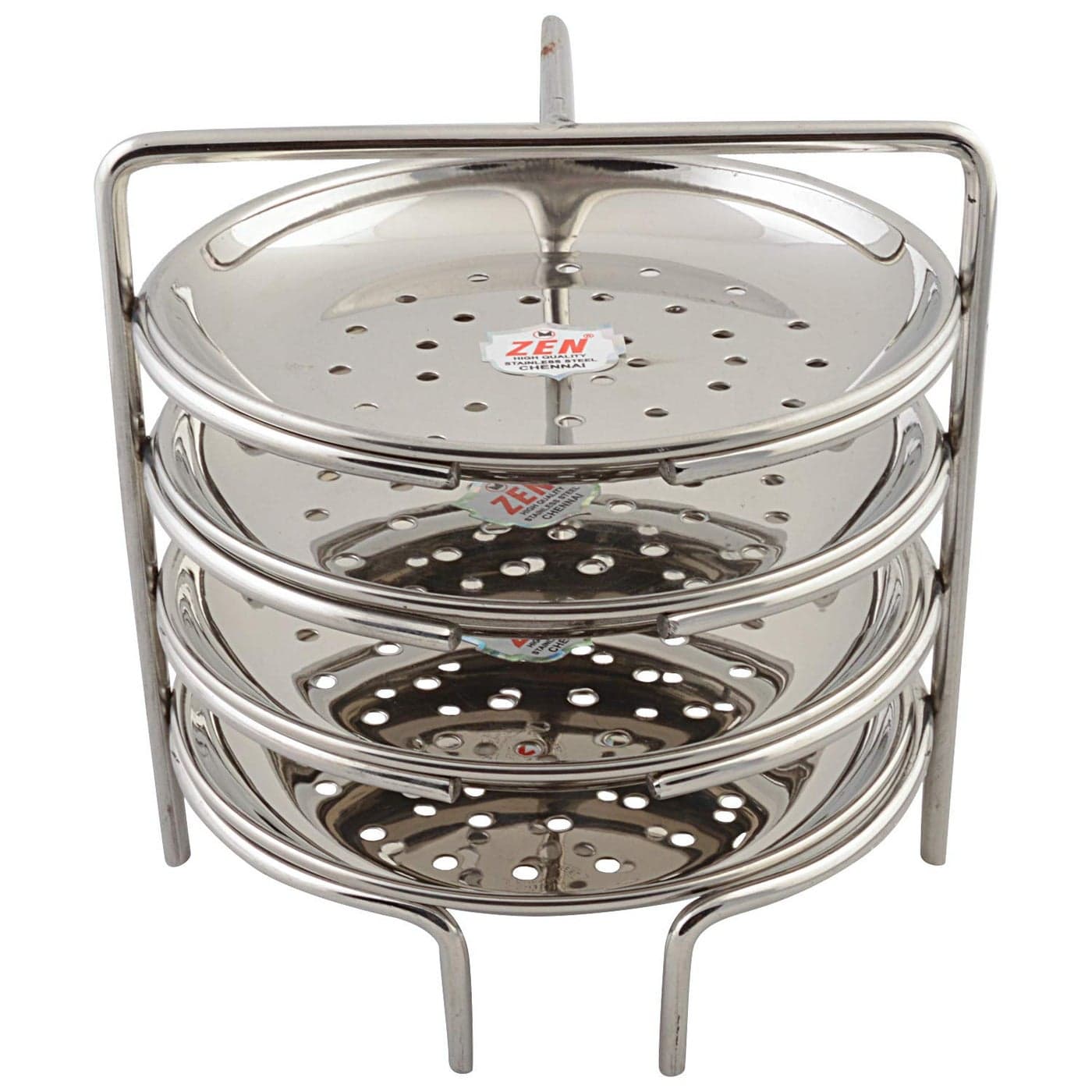 Jain Stainless Steel Idiyappam Stand (Small Size) with 4 Plates | Momos Steamer | Vegetable Steamer Utensil, Pack of 1 - Silver Color