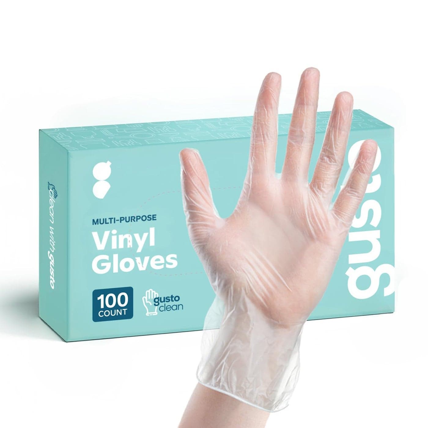 GUSTO Clear Vinyl Plastic Gloves 100 Count LatexFree PowderFree Food Safe Disposable Gloves for Cooking Meal Prep Cleaning Everyday Use Formerly Comfy Package
