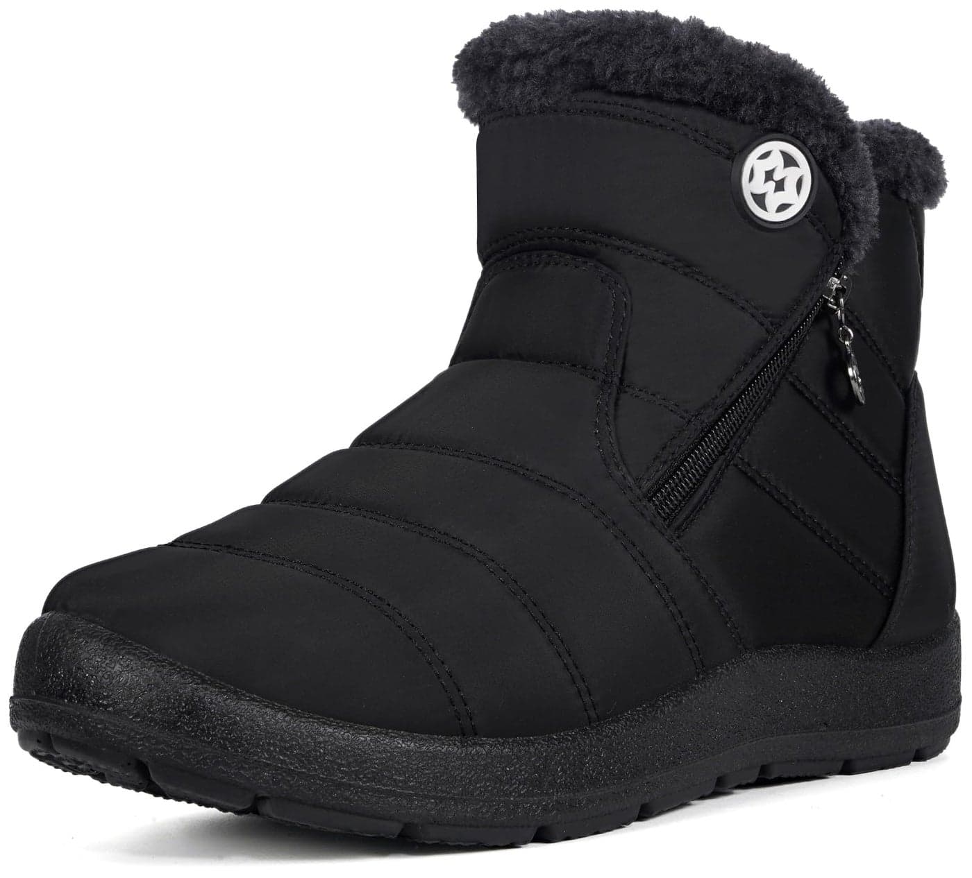 Eagsouni Snow Boots Womens Winter Ankle Boots Ladies Warm Fur Lined Booties Thickening Shoes Zip Flat Sneakers Outdoor Booties High Top Black, US 10, 42 EU