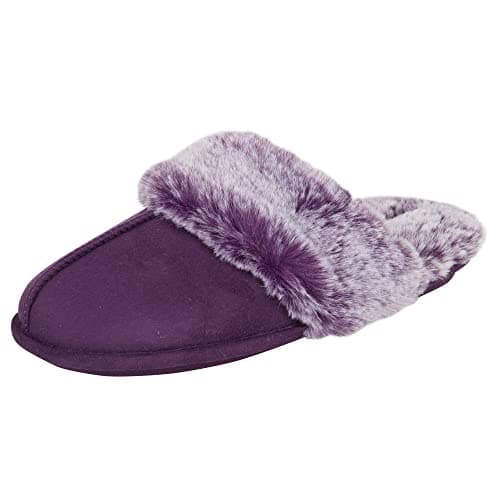 Jessica Simpson Women's Comfy Faux Fur House Slipper Scuff Memory Foam Slip on Anti-skid Sole, Purple, Small