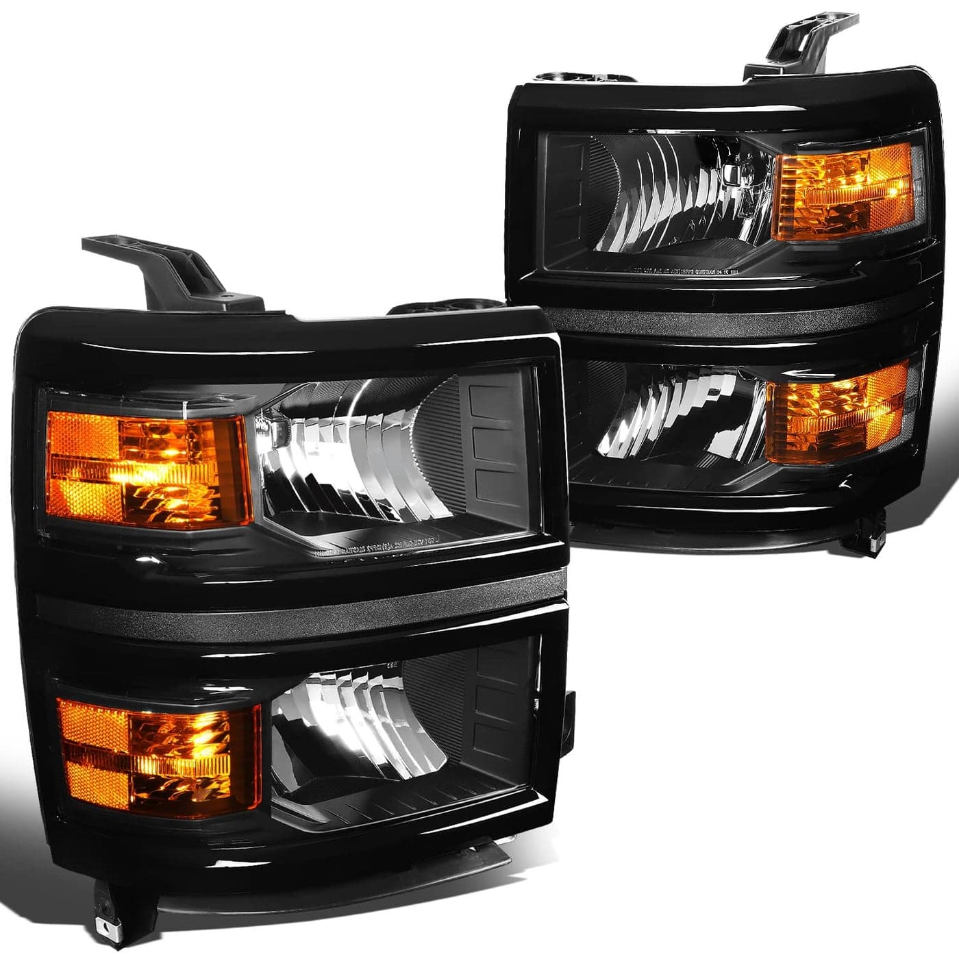 DNA MOTORING HLOHCSIL14BKAM Black Amber Headlights Compatible with 20142015 Silverado 1500