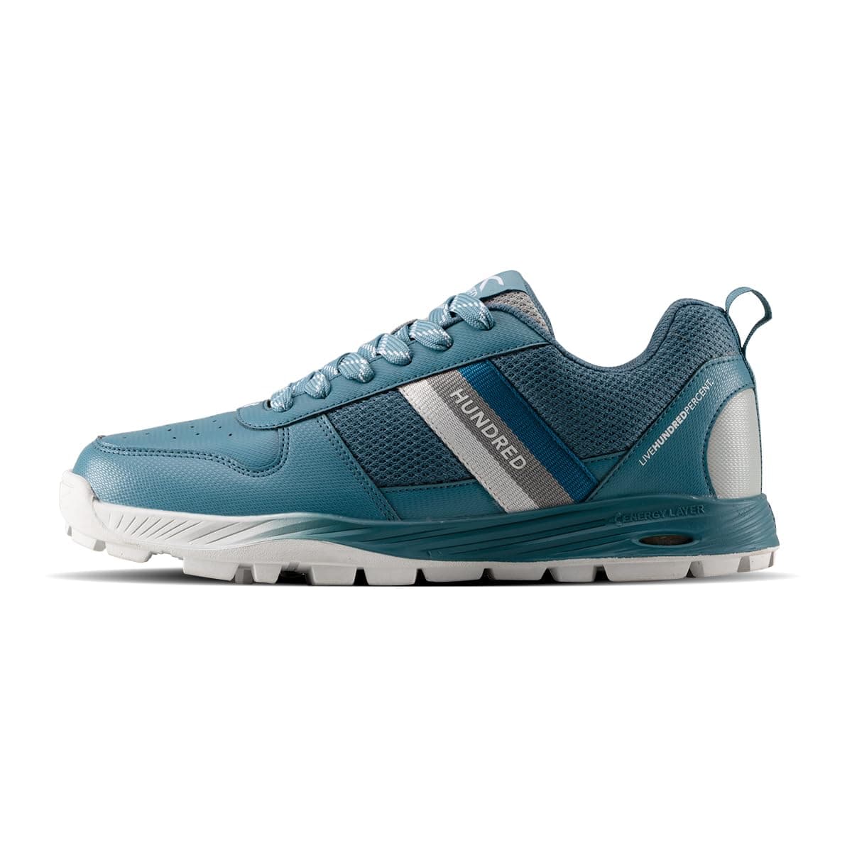 Hundred PitchStrike Cricket Shoes|Multi-Surface Grip with TerraSpike Outsole|Energy Layer Midsole|Lightweight, Breathable | Ideal for Turf, Ground & Hard Surfaces (Light Blue/White;UK 8)