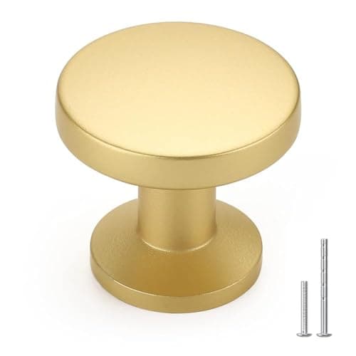 homdiy 25 Pack Gold Cabinet Knobs Solid Zinc Alloy Drawer Knobs Brushed Brass Pulls Modern Cabinet Hardware for Kitchen Cupboard Bathroom Dresser