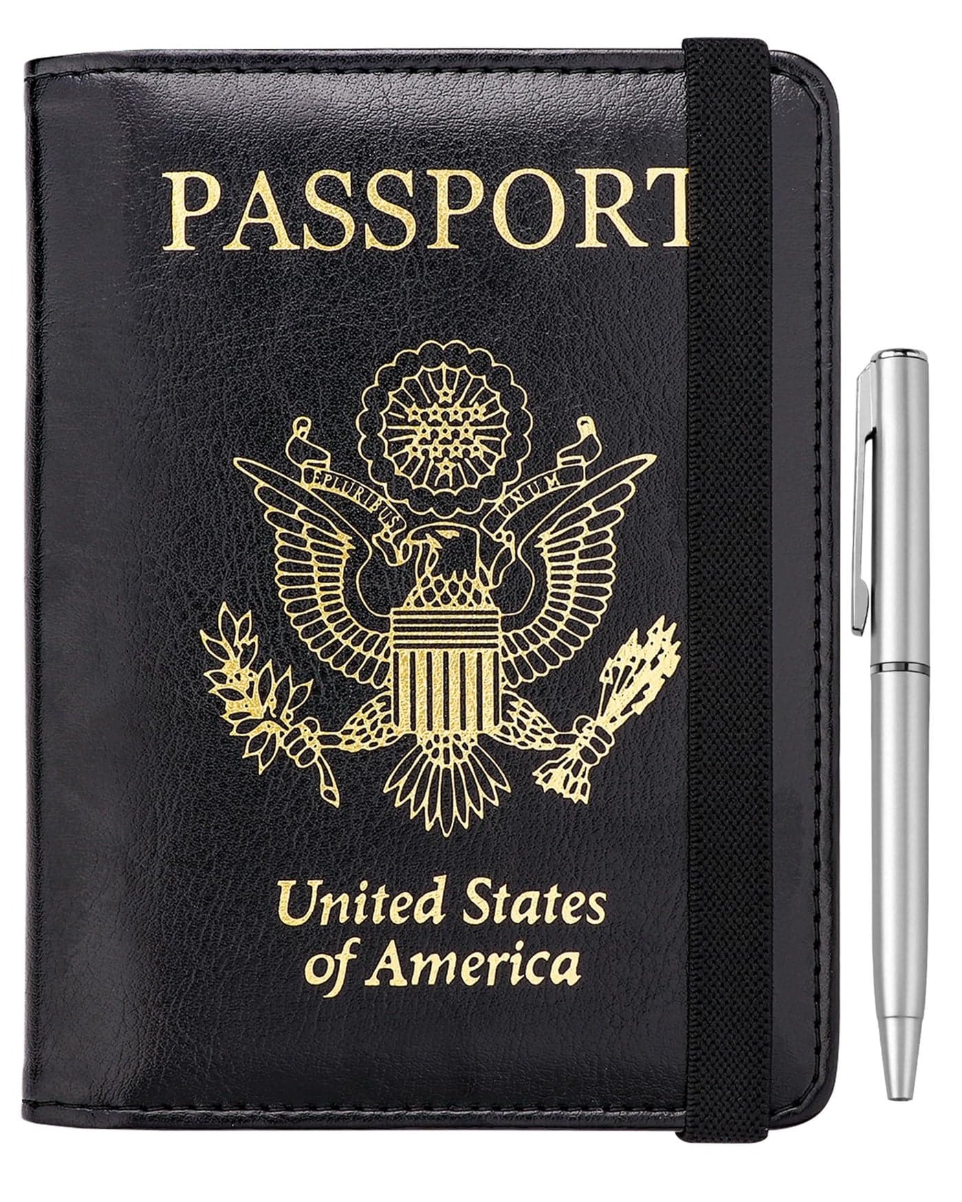 WALNEW Passport Holder for Travel, RFID Passport Cover Wallet for Women Men, PU Leather Passport Book Card Holder Case with Pen, Travelling Essentials for Flying