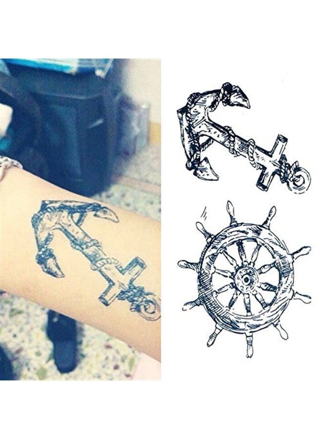 2 Sheets Small Cute Temporary Tattoo Stickers Riding Boat Anchor Arm