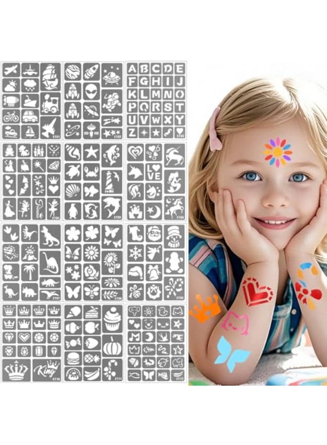 Yazhiji 183PCS Temporary Tattoo Stencils Paint Stencils Kit on Face and Body Girl Boy Glitter Tattoos Stencils Pack for Kids School Show Birthdays Halloween Christmas Party Favor Supplies