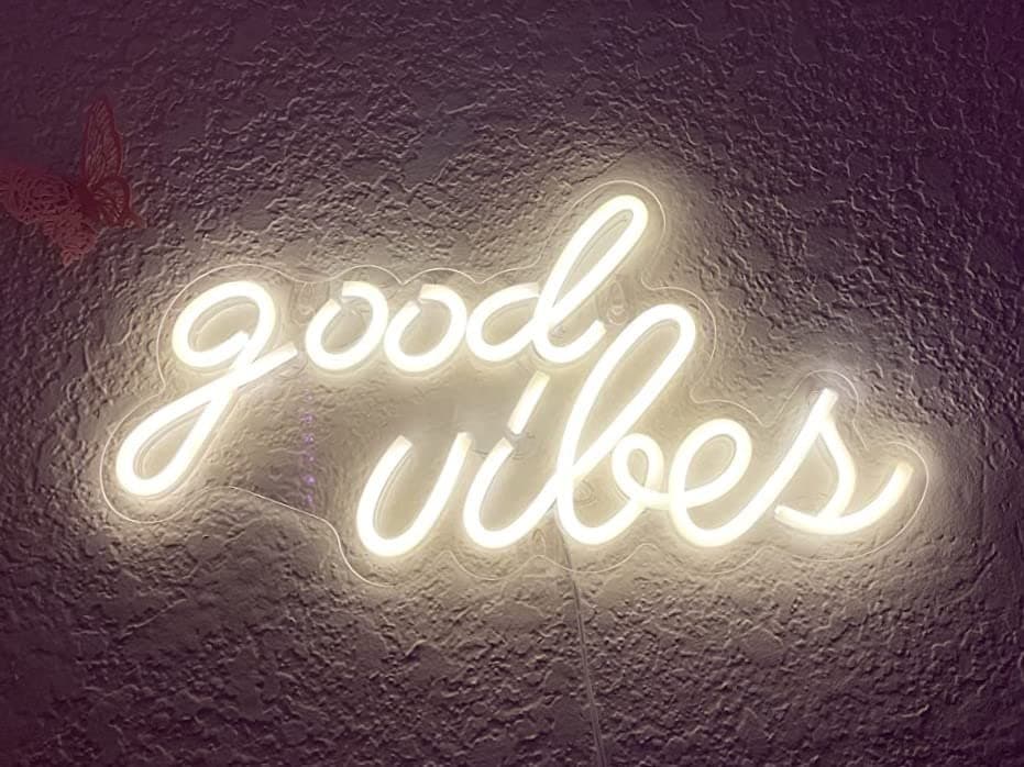 VYNES Good Vibes LED Neon Signs Light LED Art Decorative Sign - Wall Decor/Table Decor, Home Decor for Wedding Party Kids Room Living Room House Bar Pub Hotel Beach (Warm White)