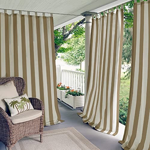 Elrene Home Fashions Highland Stripe Indoor/Outdoor Curtain Panel, 50 inches X 84 inches, Natural