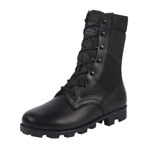 WIDEWAY Men and Women Jungle Boots Black Military Boots Leather Combat Boots Tactical Army Boots Outdoor Hiking Boots