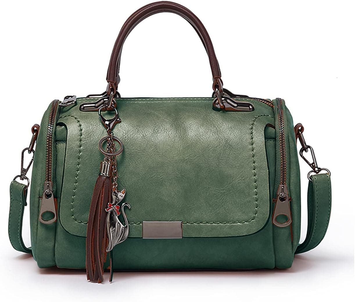 BABIES BLOOM Green Sling Crossbody Top Handle Hand Held Satchel Box Boston Bolso Bag for Women, Shoulder Tassel Handbag,Gift for Women, Retro PU Leather Woman Bag for Ladies