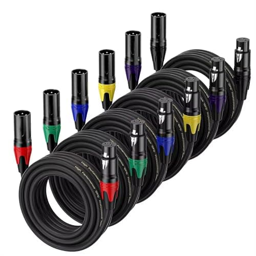 Imaginea 10Mtr XLR Cable | Pack of 6 | Microphone Cable | Male to Female Balanced Mic Cable | Gold Plated 3 Pin Audio Cable for Speaker, Mixer, Guitar Patch Cable Recording, Podcast Cable