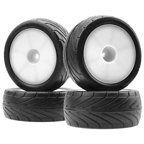 4Pack ShareGoo RC 85mm334 Rubber Tires Front Rear Tyres 12mm Hex Wheel Compatible with Redcat HPI HSP Kyosho 110 RC OffRoad Car Buggy White