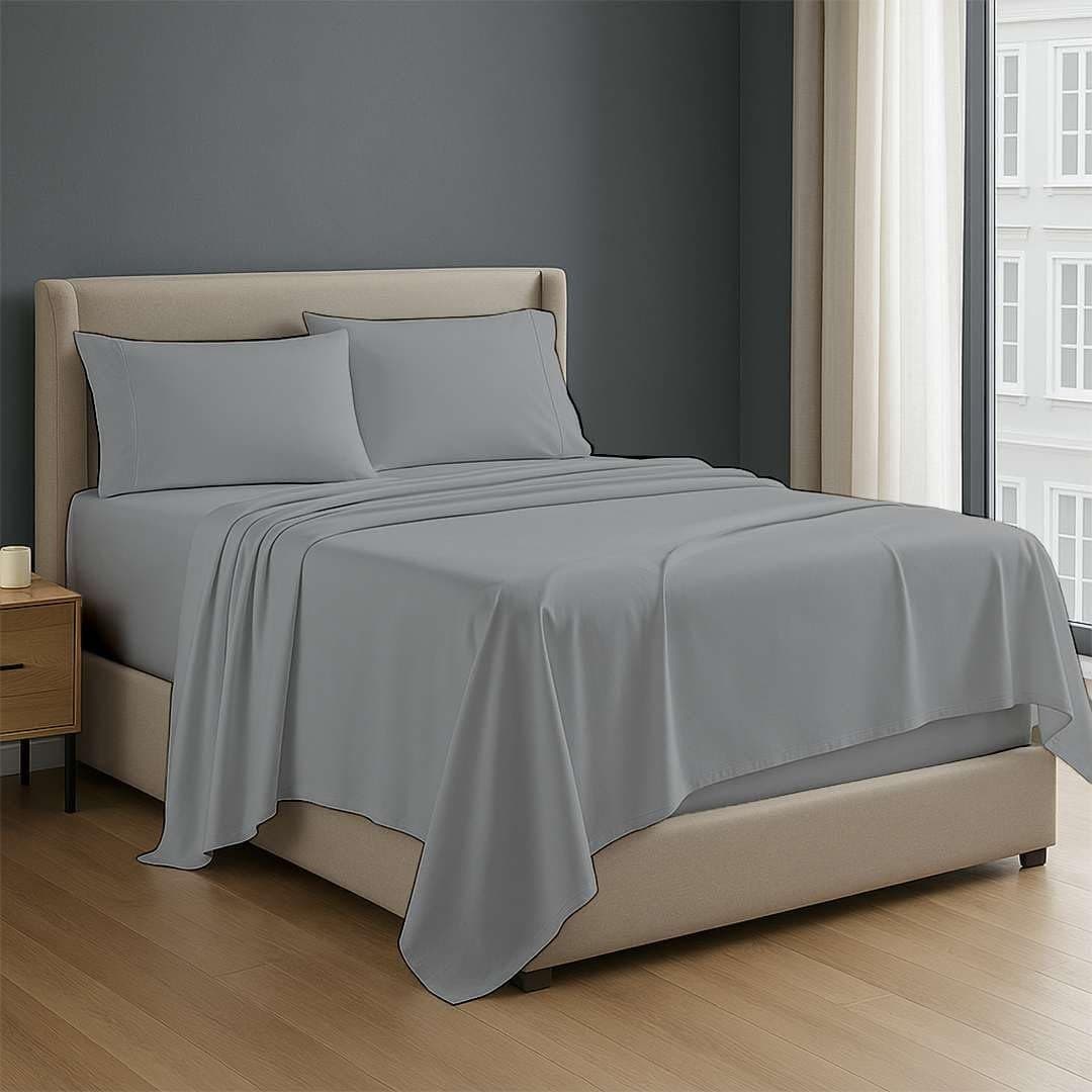 NON Sticky cotton Premium 4 Piece Egyptian Cotton Fitted RV Short Queen 60 x 75 Sheet Set Hotel Quality Bedding Camper Sheets 12 Deep Pocket Light Grey Solid