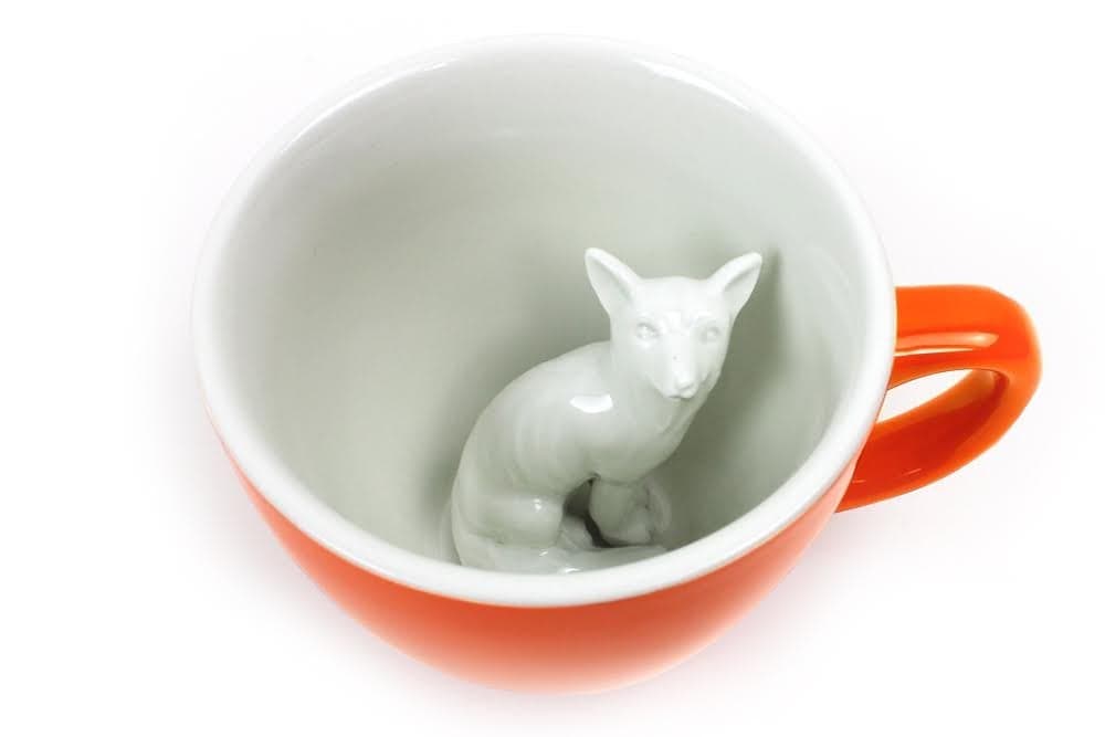 Creature Cups FOX Ceramic Cup (11 Ounce, Red Orange) - Hidden 3D Woodland Animal Inside Mug Emerges As You Drink - Holiday, Birthday, Housewarming Drinkware Gift for Coffee & Tea Lovers