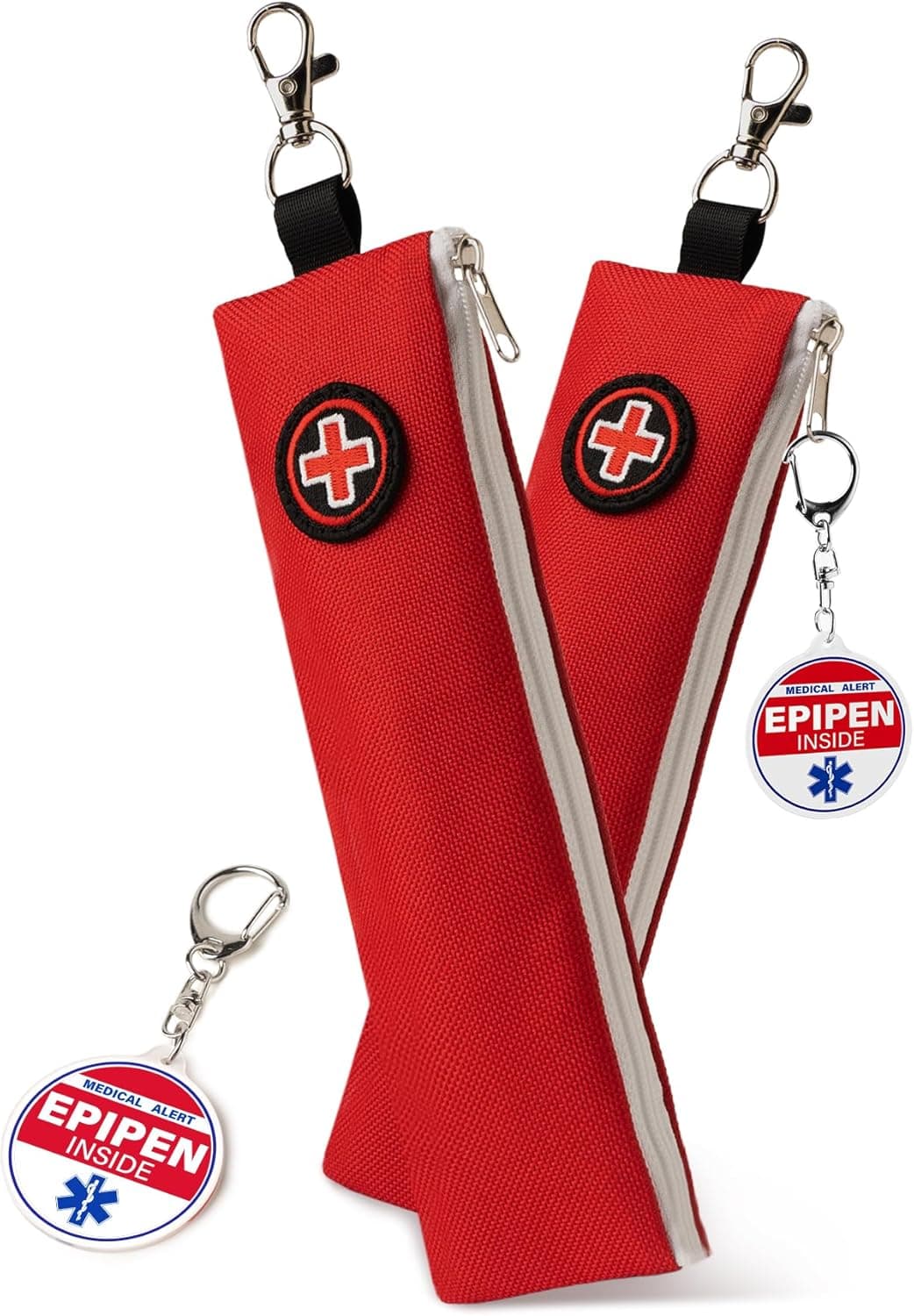 Epipen Carry Case, Compact Epi Pens Carrying Case Insulated with Keychain Clip, 2 PK Diabetes Travel Case for Allergy Medication Heat Resistant, Portable Epipen Holder Pouch for Travel, Red