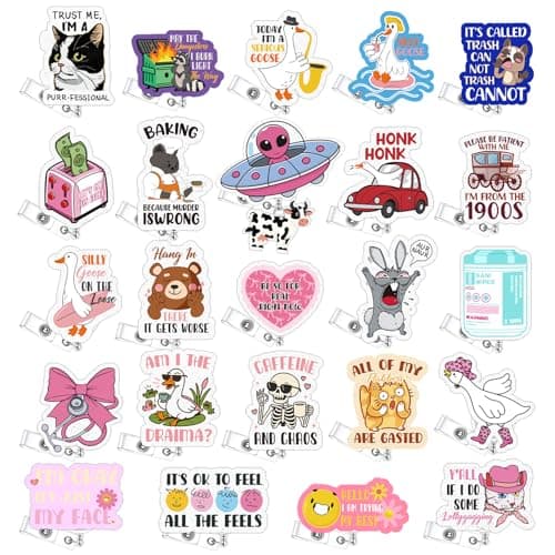 24 PCS Funny Badge Reels Retractable Nurse Bulk Cute Badge Holders Name ID Clip Medical Pharmacy CNA RN LPN MA Badge Reel Nurse Accessories Gifts