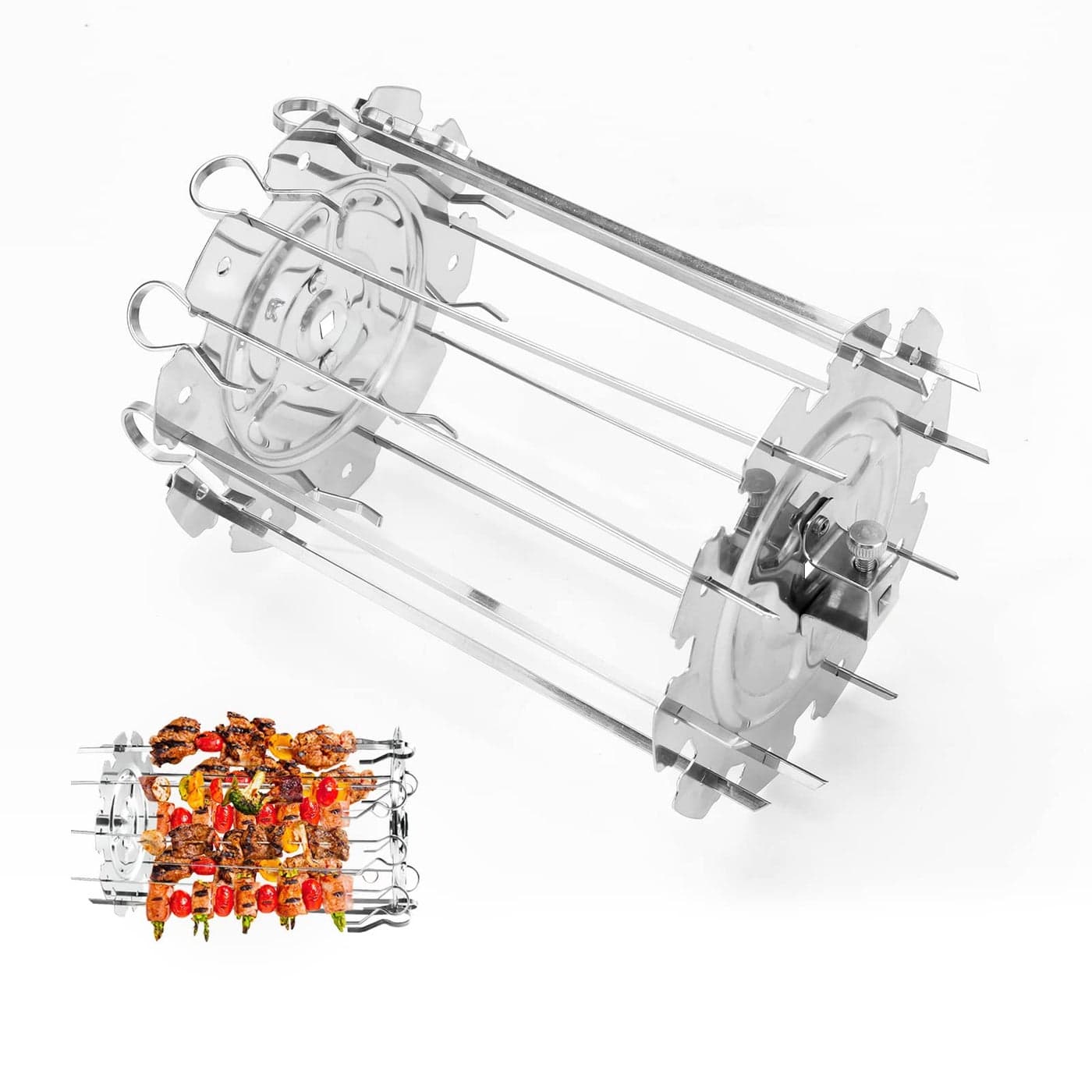 Victop Rotating Kebab Skewers Stainless Steel Roaster Rotisserie Skewers Needle Cage Oven Kebab Maker Grill Includes 10 Skewers Fits for Most Air Fryer Oven Rotisserie Grill