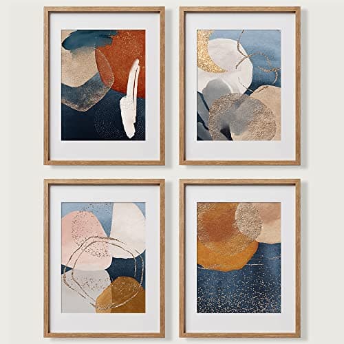 YUMKNOW Boho Abstract Wall Art - Unframed 11x14 Set of 4, Mid Century Modern Wall Decor for Bathroom, Minimalist Wall Art Print, Boho Room Decor for Office Gold Posters, Home Kitchen Bohemian Picture
