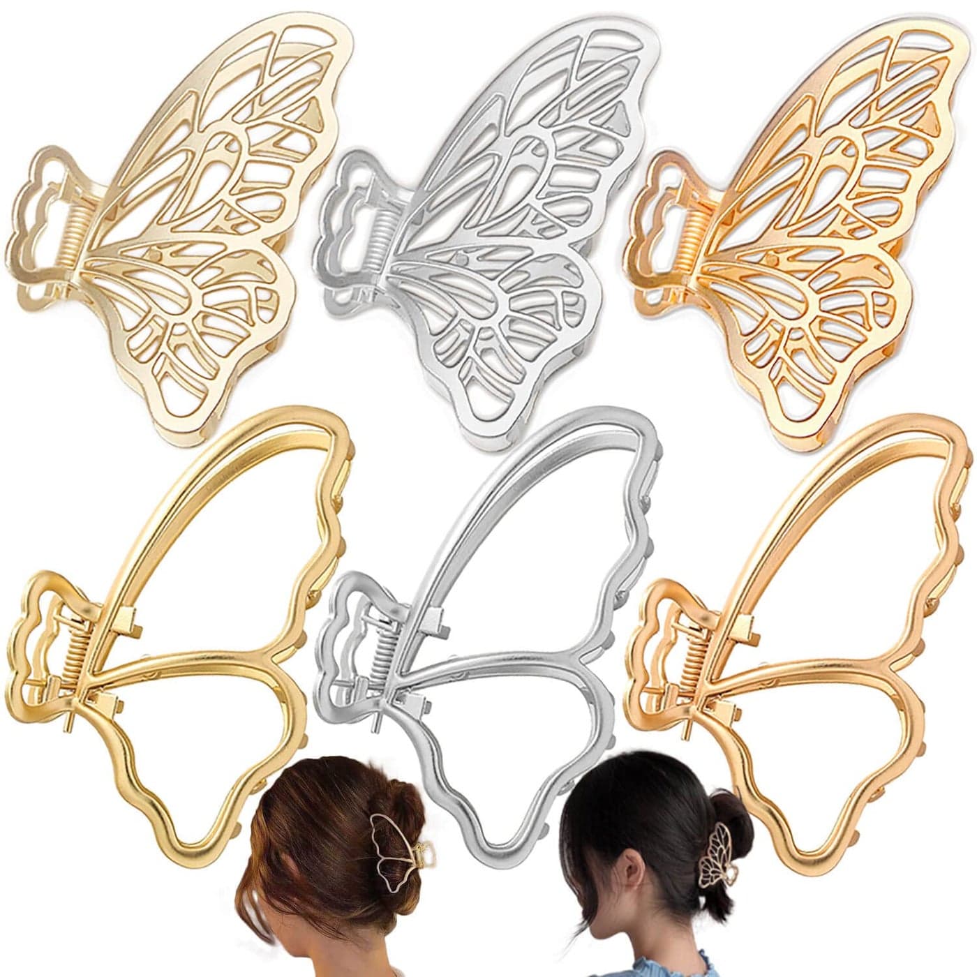 6 Packs Large Metal Butterfly Hair Claw Clips Lady Thick Hair Catch Barrette Nonslip Hair Jaw Clamp Clips Styling Fashion Accessories for Women Girls