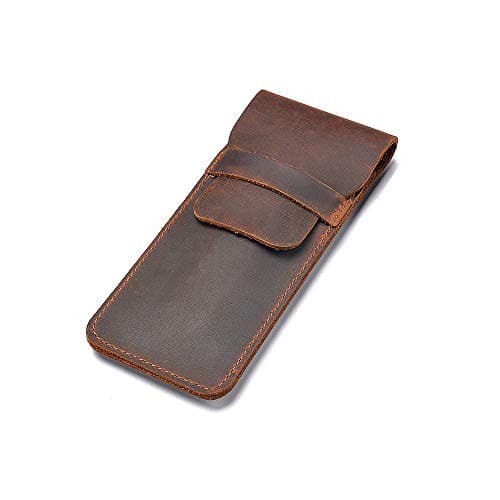 Jurxy Leather Pen Case Holder Handmade Fountain Multi Pens Pouch Crazy Horse Leather Pen Protective Sleeve Cover Large – Brown