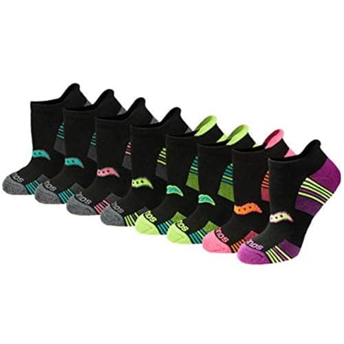 Saucony Women's RunDry Performance 8, 16 Pairs Heel Tab Athletic Socks, S-L, Black Assorted (8 Pairs), Medium