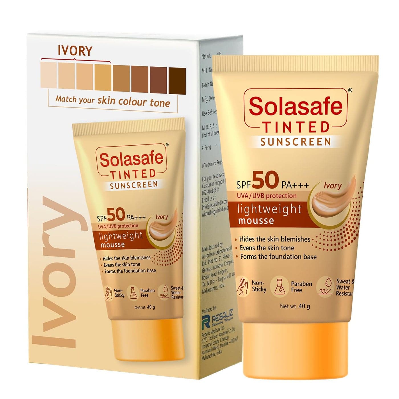 Solasafe Tinted Ivory Sunscreen SPF 50 Broad Spectrum Protection Lightweight Formula Suitable for All Skin Types