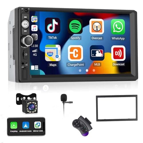 Double Din Apple CarPlay Car Stereo with Carplay Android AutoBluetooth7 HD Touchscreen 2 Din Car Radio Car Multimedia MP5 Player AUXUSBTF Card Input Mirror LinkFMSWC12 LEDsBackup Cam Mic USB
