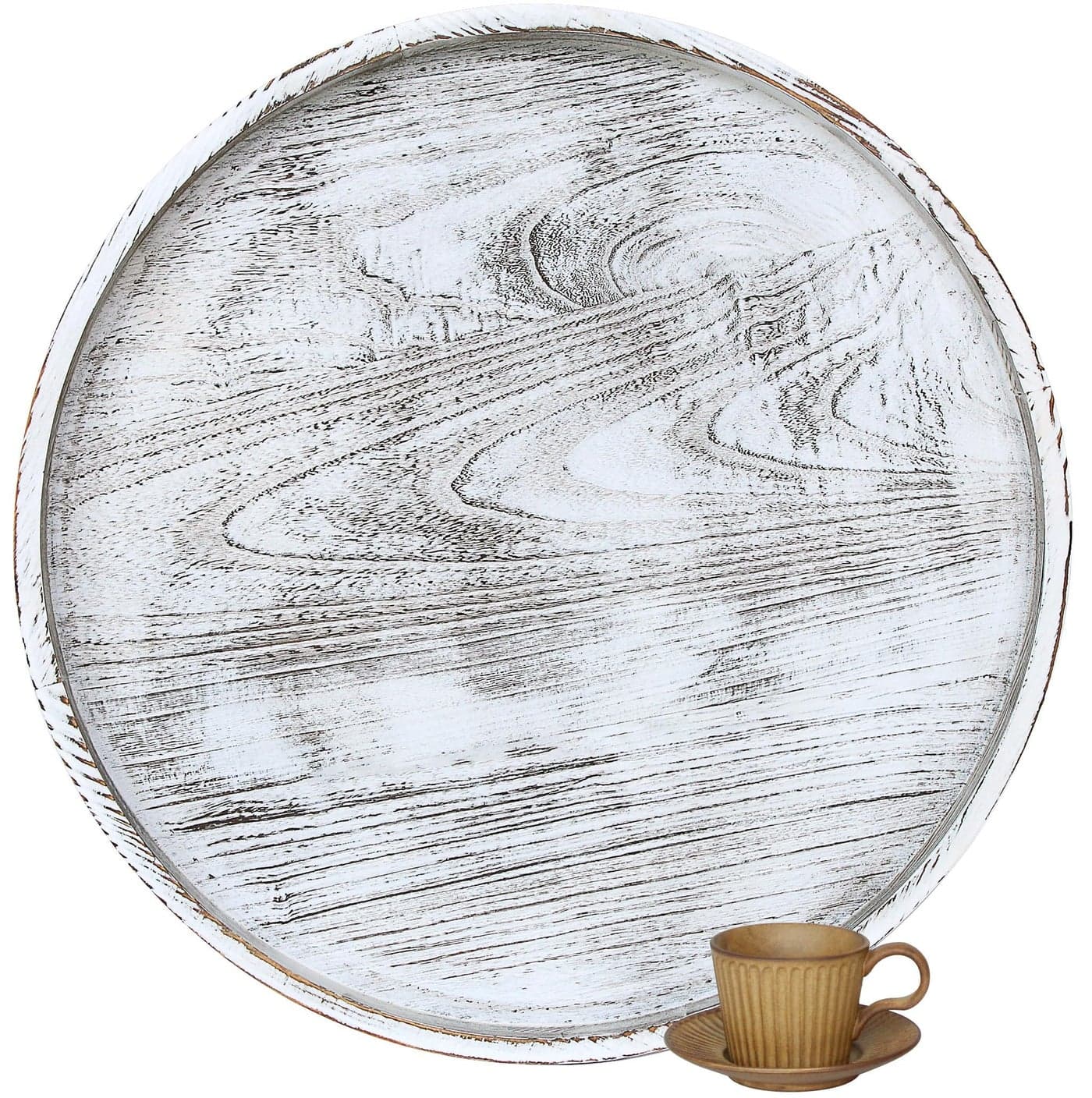 Gurfuy Extra Large Round Ottoman Table Tray Round24 Rustic Wooden Serving Tray for Farmhouse Decorative Oversized Coffee Table Trays Living Room Kitchen Counter Breakfast Whitewash