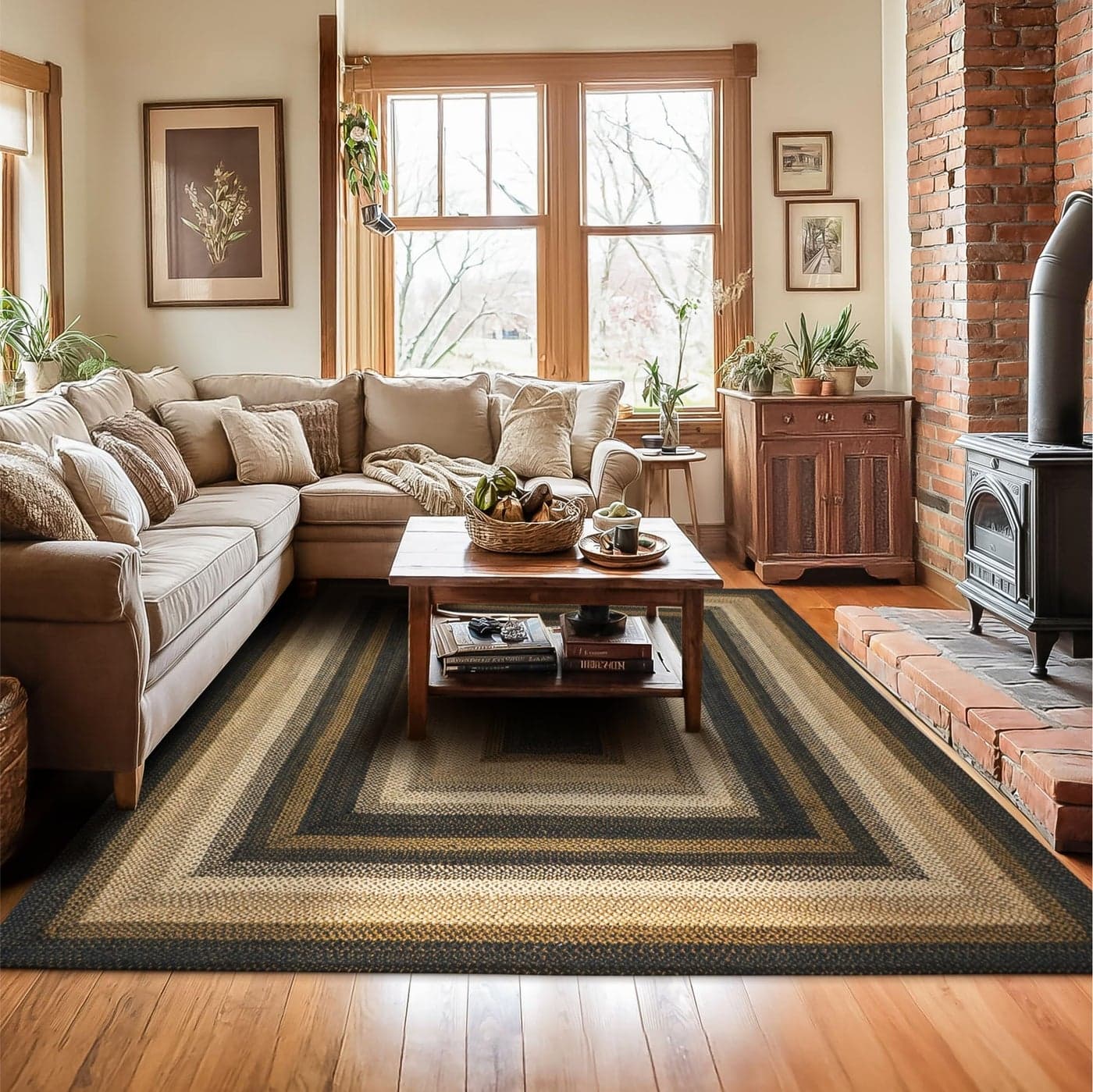Homespice Kilimanjaro Jute Black Braided Area Rug 4x6 for Living Room Bedroom Rug and Dining Room Pet Friendly Decor Styles Farmhouse Rug Rustic Vintage Cottage Primitive Country Boho Rug