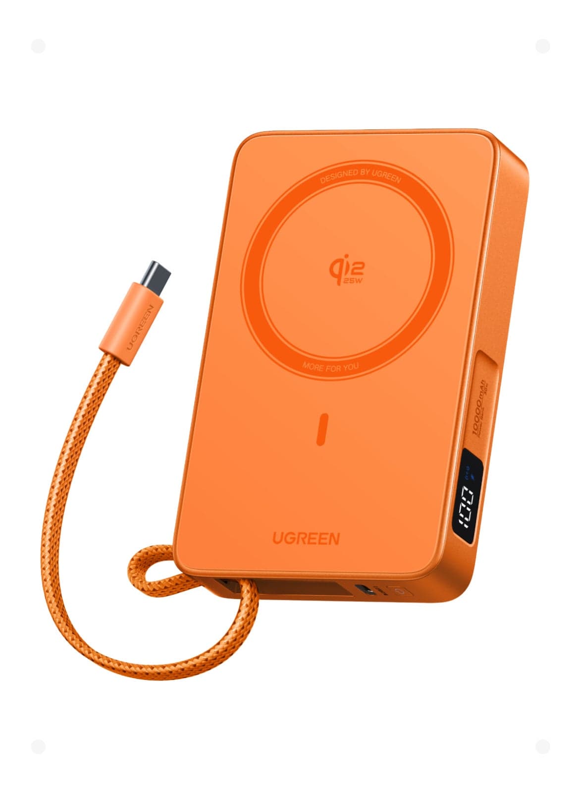 Magflow 10000mAh Qi2 25W Built-in Cable Ultral- Fast Power Bank with Strong Magnetic Attachment, Wir 25W With cable - Hermes Orange