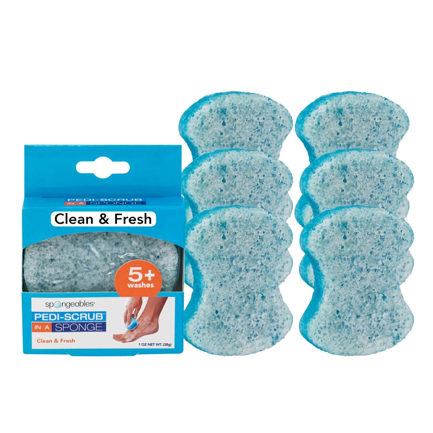 Spongables Pedi Scrub Foot Exfoliating 5 Wash Travel Sponge Clean Fresh 6 Count