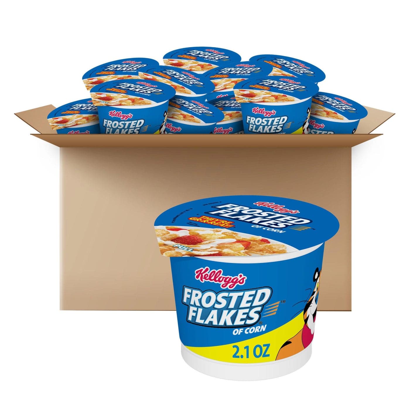 Kelloggs Frosted Flakes Breakfast Cereal Cups 8 Vitamins and Minerals Kids Snacks Original 252oz Case 12 Cups