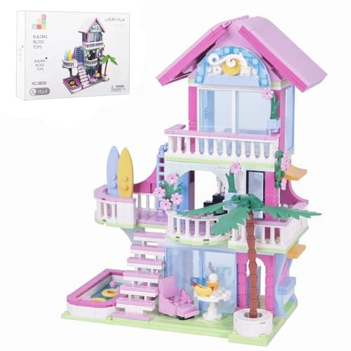 678PCS Pink Beach House Building Blocks Kit Compatible with Lego Particle SizesFriends Interactive Architecture Holiday Dream VillaUnique Birthday Gift Toy for Girls or Boys Age 6 7 8 9 10 11 12