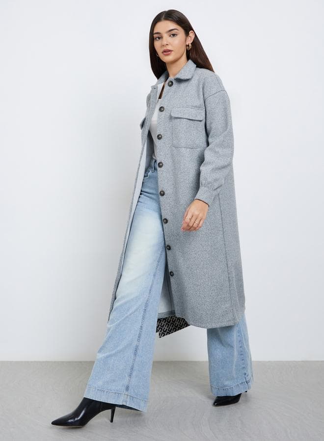 Styli Grey Oversized Wool Like Midi Coat