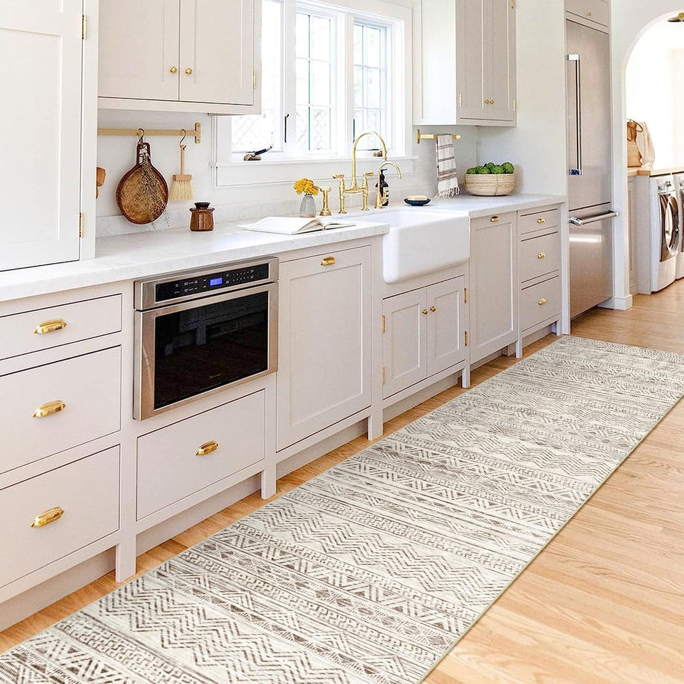 Moroccan Washable Hallway Runner Rug 26x12 Non Slip Floor Mat for Kitchen Low Pile Living Room Carpet with Rubber Backing Bedroom Rugs for Entryway 26x12 Beige