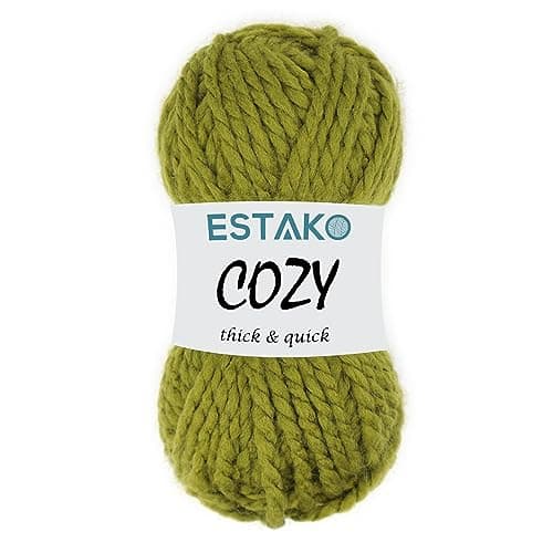 Estako Cozy Thick Quick Yarn 20 Wool 80 Acrylic Soft Super Bulky Weight 6 Knitting and Crocheting Yarn 352 oz 100gr 65 yds 60 m 50490Grass