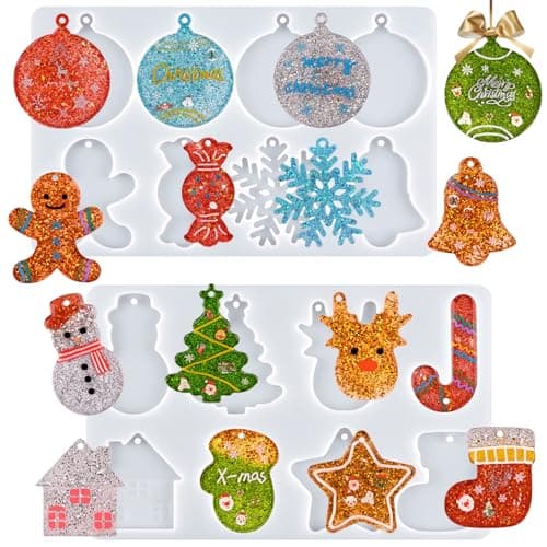 Actvty Christmas Resin Molds 2 PCS Christmas Ornaments Silicone Molds for Epoxy Resin 16 Cavities Large Pendant Molds DIY Resin Crafts Jewelry Keychain Xmas Gift Christmas Tree Decor