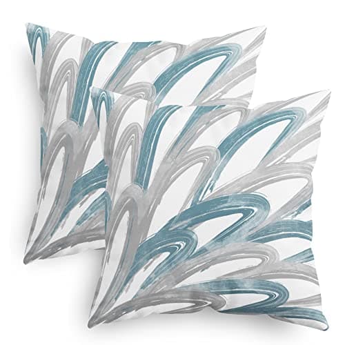 CaliTime Throw Pillow Cases Pack of 2 Cozy Fleece Two-Tone Abstract Feather Decorative Cushion Covers for Couch Bed Sofa Farmhouse Decoration 16 X 16 Inches Smoke Blue Grey
