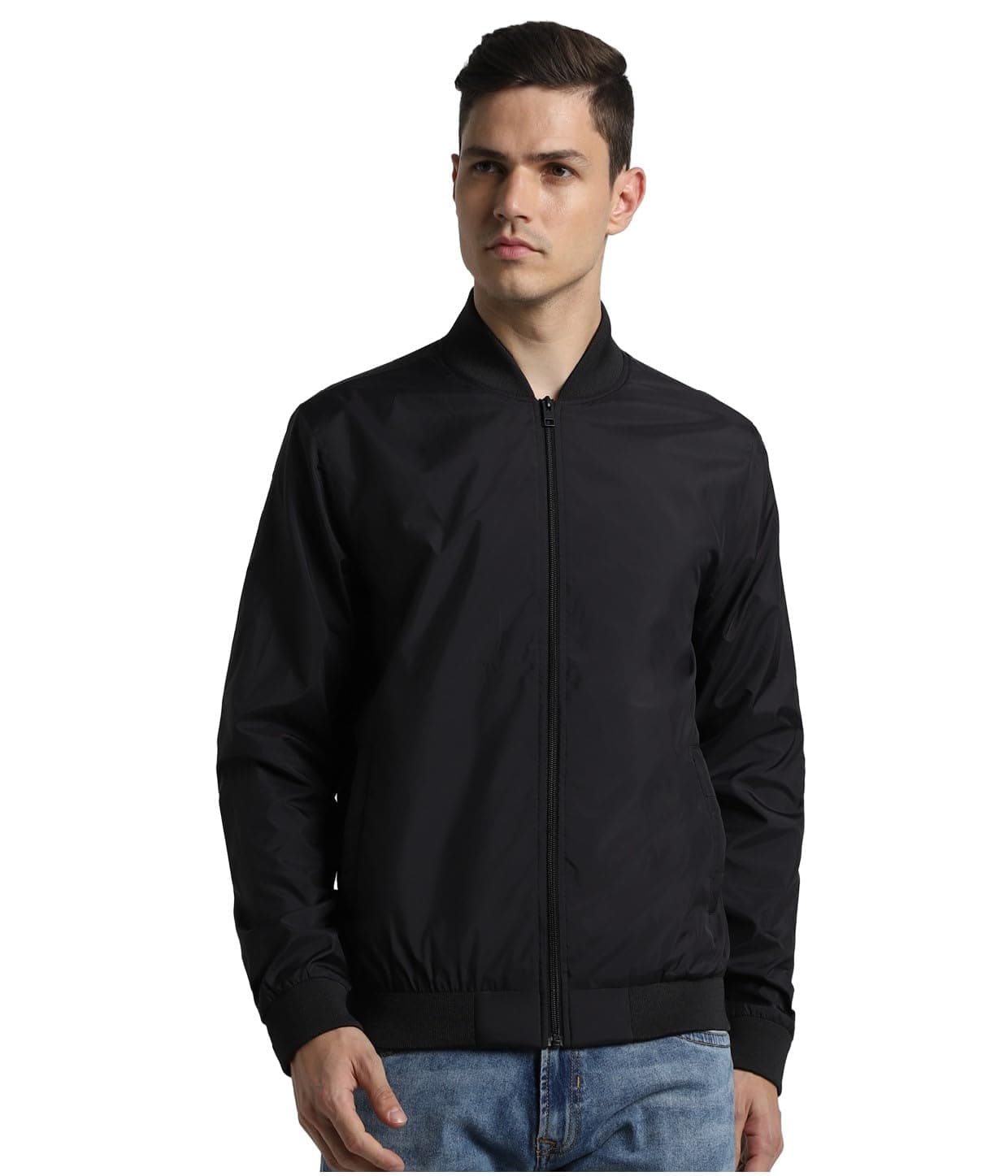Jack & Jones Men Regular Fit Black Windcheater Jacket