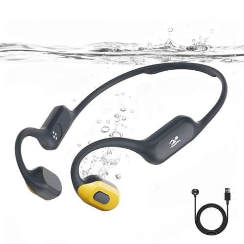 Swimming Bone Conduction Headphones with Night Safety Light, IP68 Waterproof 32G MP3 Memory, Soft Silicone Underwater Headphones,Submersible Sport Earbuds/Earphones for Swimming Diving-Lemon Yellow