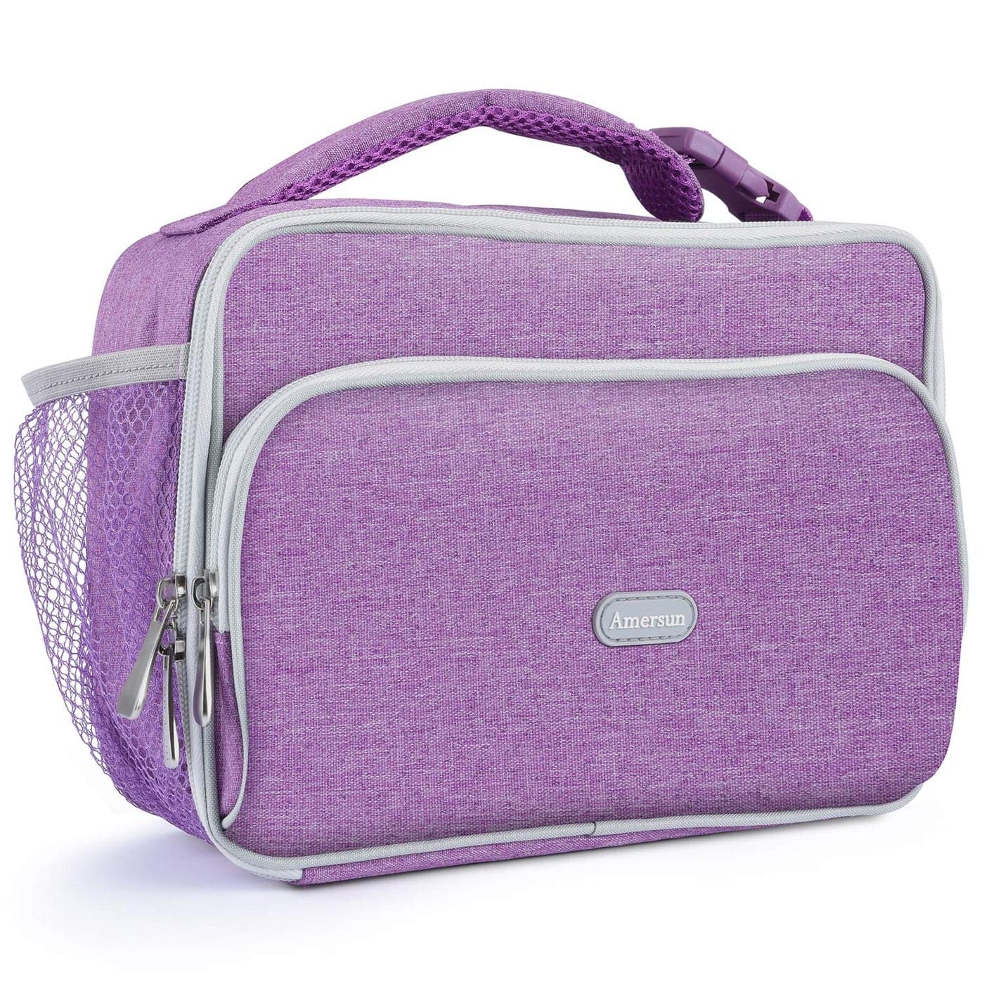 Amersun Lunch Box for Teen Girls WomenSturdy Insulated Lunch Bag with 2 Pockets Padded Liner Keep Food Warm ColdWaterresistant Thermal Lunch Cooler for Adult Travel Picnic WorkPurple