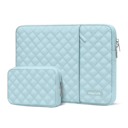 MOSISO Laptop Case 133 inch 13133 inch Laptop Sleeve Compatible with MacBook AirPro 13 Pro 14 HP Dell Acer ASUS LenovoSquare Quilted Vertical Computer Bag with PocketSmall Case Ice Blue